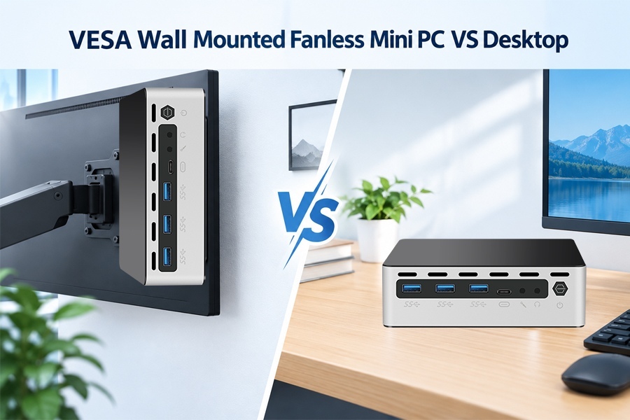 Laatste bedrijfsblogs VESA Wandmontage Ventilatorloze Mini PC VS Desktop: Plaatsing Warmteafvoer en Kabelbeheer in vergelijking